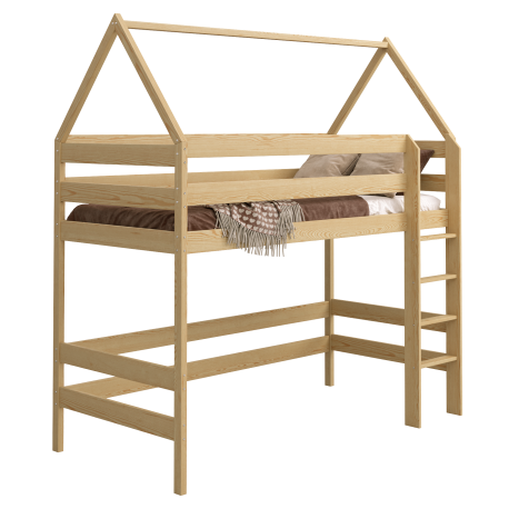 Cama alta de madera de pino macizo Casita 180x80 cm